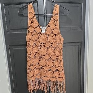 Orange Crochet Fringe Tank Top